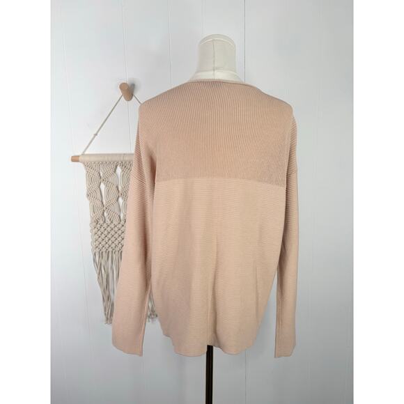Eileen Fisher Tencel Rolled Neck Sweater Size Small Tan Beige Rib Knit Contrast - Picture 5 of 8
